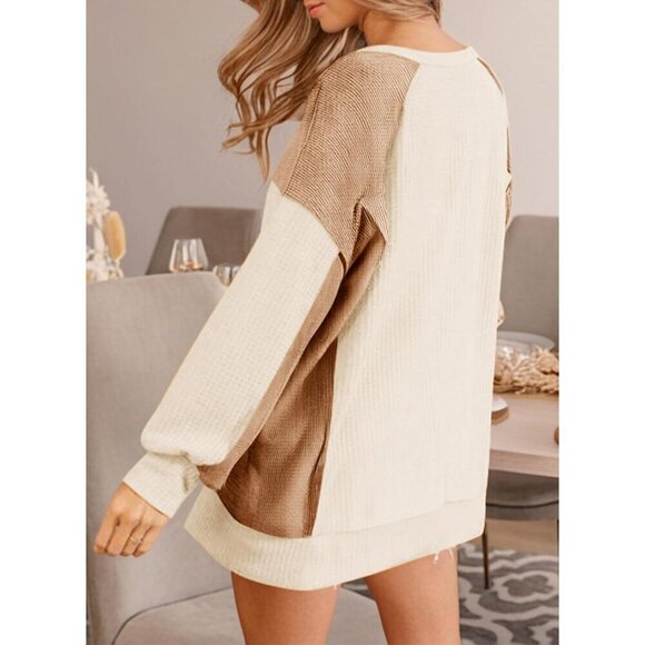 Dokotoo Oversized Sweatshirt for Women White Block Crewneck Long Sleeve - Picture 2 of 7